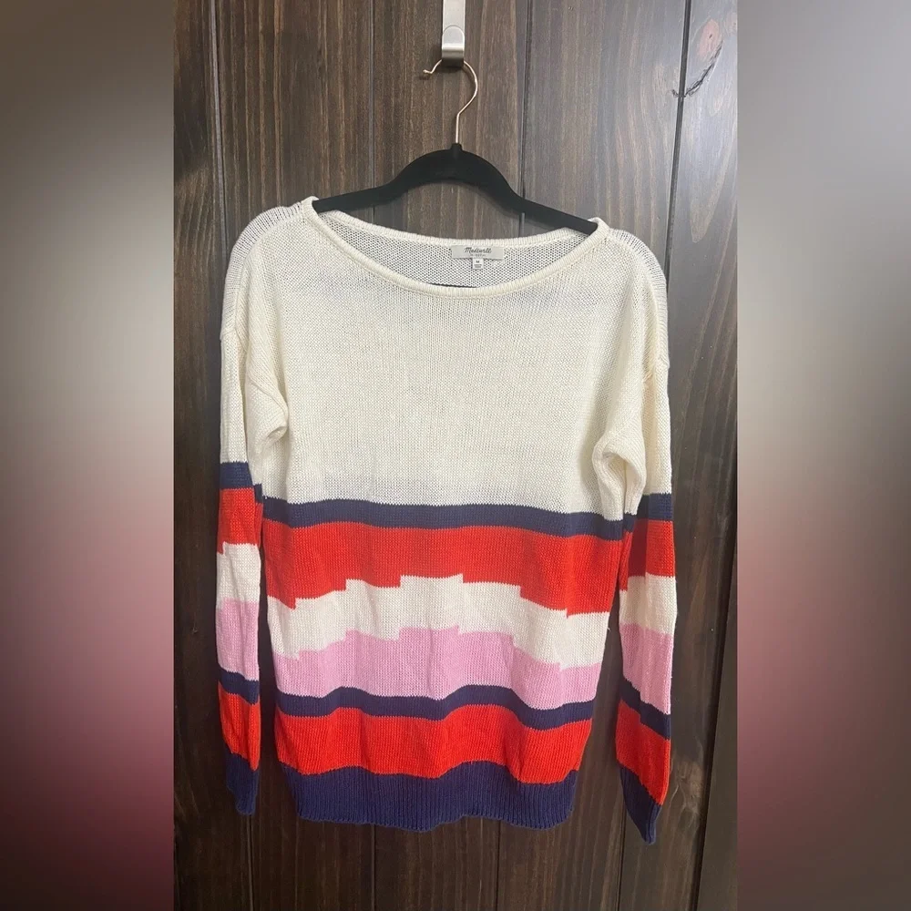 Madewell Blockstop Oversized Boatneck Colorblock Sweater 100% Linen medium - Picture 2 of 10